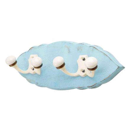 Turquoise Cream Double Loop Ceramic Iron Wooden Hooks